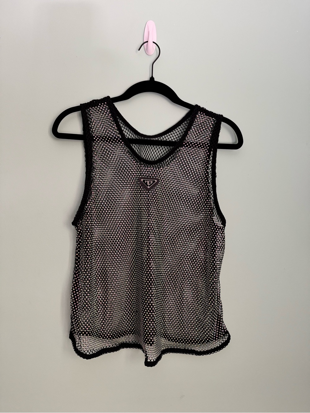 Men’s MCE Sheer Mesh Rhinestone Tank Top in Black - Size Large